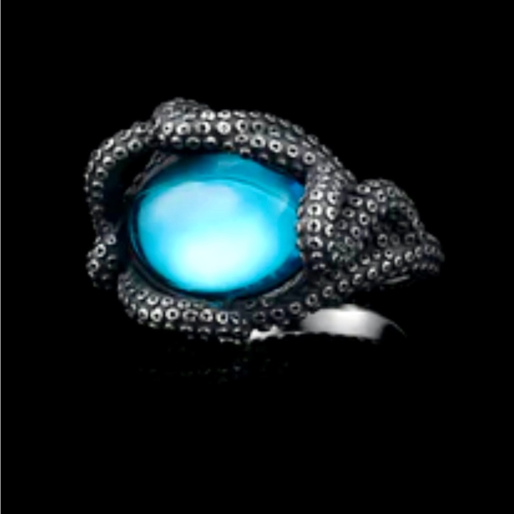 Torques unisex size 8 tidal wave ocean ring with blue center gem Size8 beautiful